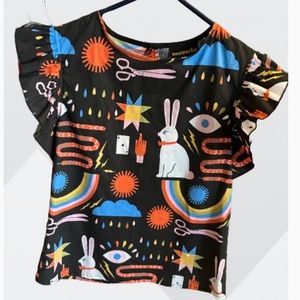 Nooworks ruffle top magic print size S